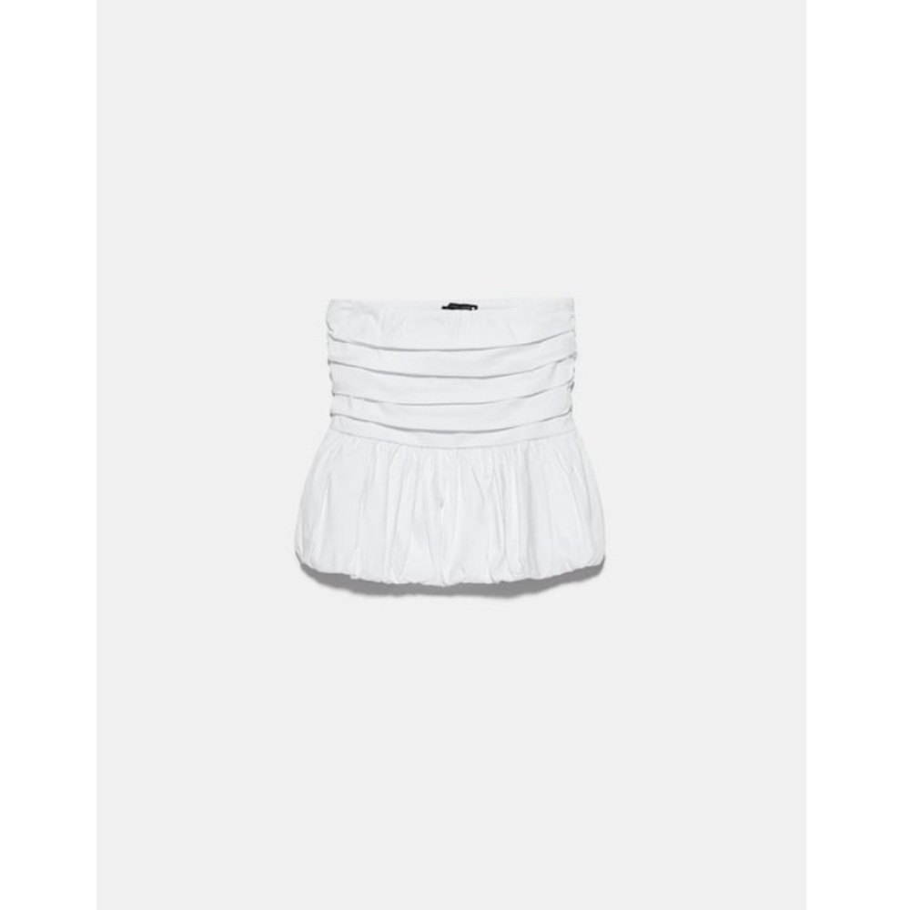 Zara White Strapless Puffy Top Women’s Size Small